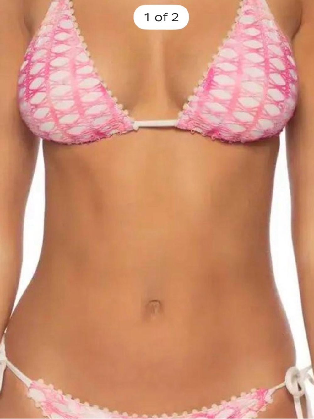 Pink Crochet Triangle Bikini Top and Tie-Side Bottoms